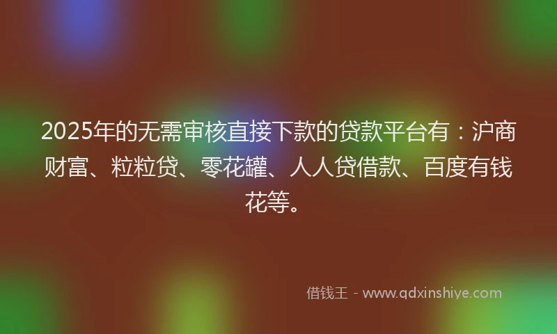2025年的无需审核直接下款的贷款平台有：沪商财富、粒粒贷、零花罐、人人贷借款、百度有钱花等。