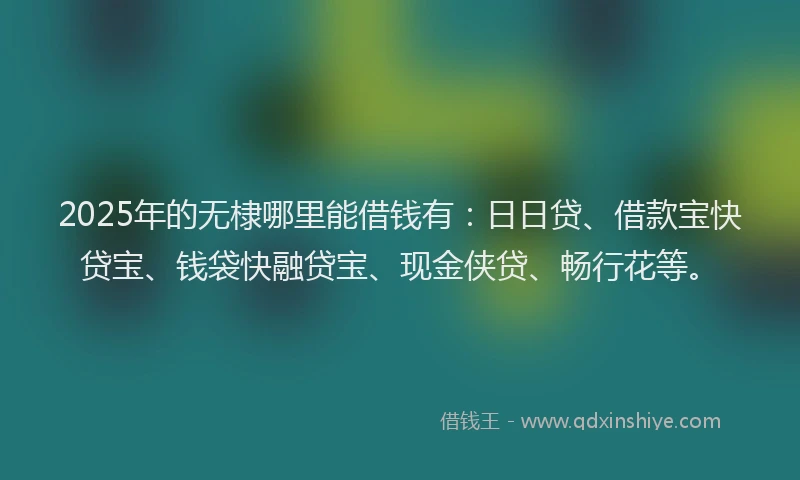 2025年的无棣哪里能借钱有：日日贷、借款宝快贷宝、钱袋快融贷宝、现金侠贷、畅行花等。