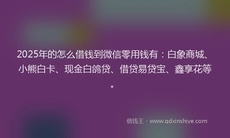 2025年的怎么借钱到微信零用钱有：白象商城、小熊白卡、现金白鸽贷、借贷易贷宝、鑫享花等。