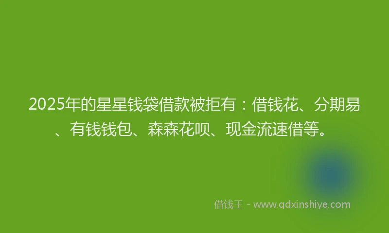 2025年的星星钱袋借款被拒有：借钱花、分期易、有钱钱包、森森花呗、现金流速借等。