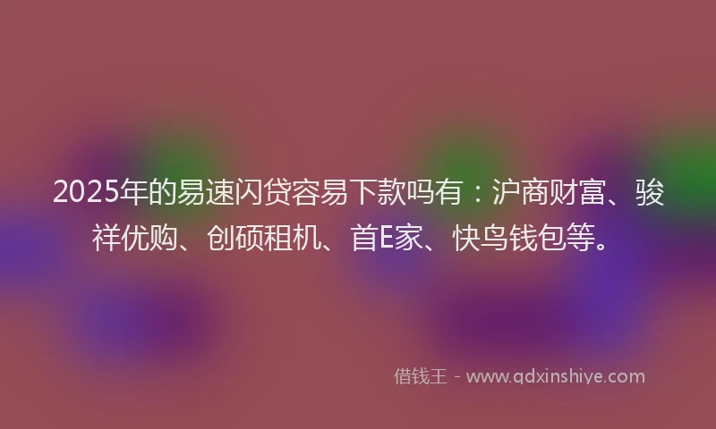 2025年的易速闪贷容易下款吗有：沪商财富、骏祥优购、创硕租机、首E家、快鸟钱包等。