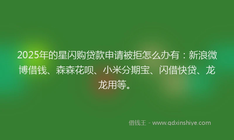 2025年的星闪购贷款申请被拒怎么办有：新浪微博借钱、森森花呗、小米分期宝、闪借快贷、龙龙用等。