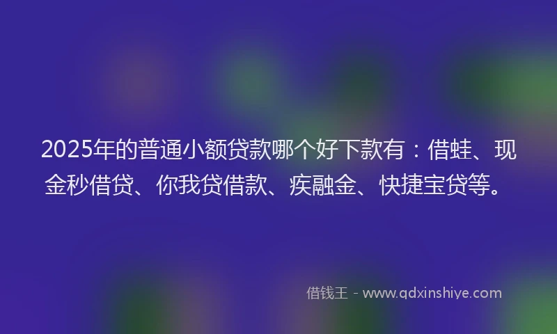 2025年的普通小额贷款哪个好下款有：借蛙、现金秒借贷、你我贷借款、疾融金、快捷宝贷等。