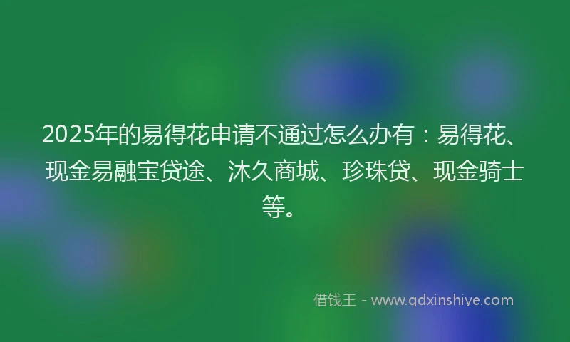 2025年的易得花申请不通过怎么办有：易得花、现金易融宝贷途、沐久商城、珍珠贷、现金骑士等。