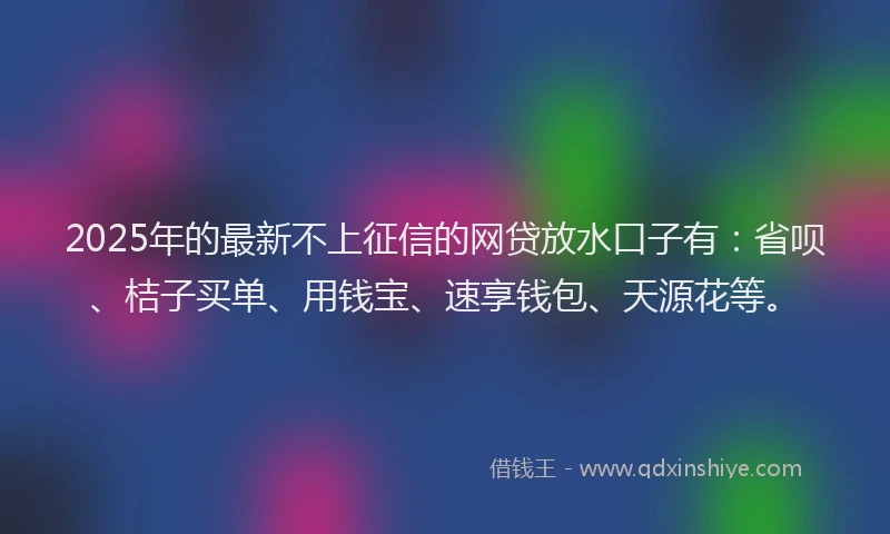 2025年的最新不上征信的网贷放水口子有：省呗、桔子买单、用钱宝、速享钱包、天源花等。
