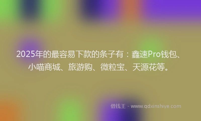 2025年的最容易下款的条子有：鑫速Pro钱包、小喵商城、旅游购、微粒宝、天源花等。