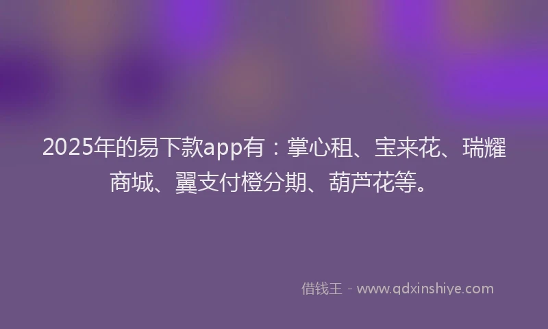 2025年的易下款app有：掌心租、宝来花、瑞耀商城、翼支付橙分期、葫芦花等。