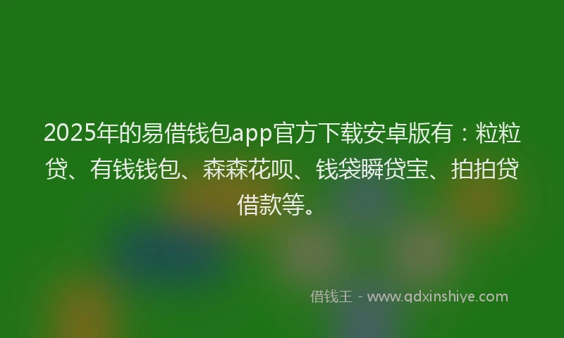 2025年的易借钱包app官方下载安卓版有：粒粒贷、有钱钱包、森森花呗、钱袋瞬贷宝、拍拍贷借款等。