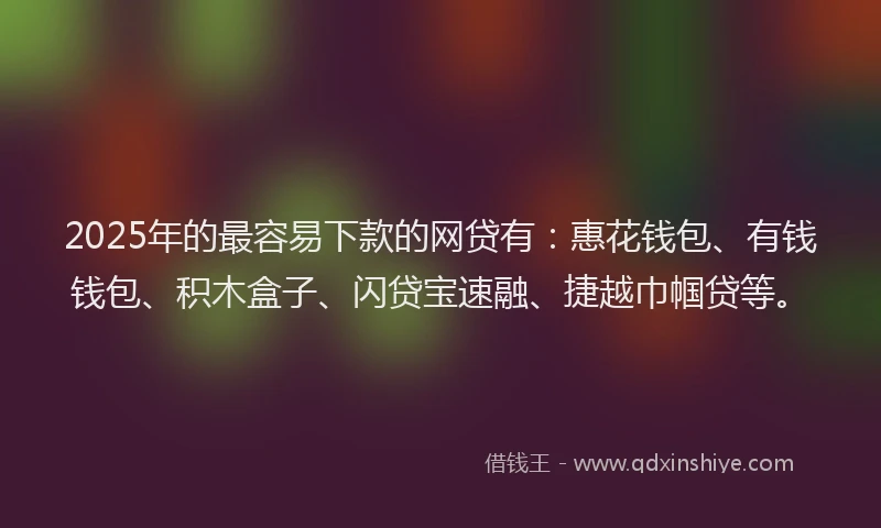 2025年的最容易下款的网贷有：惠花钱包、有钱钱包、积木盒子、闪贷宝速融、捷越巾帼贷等。