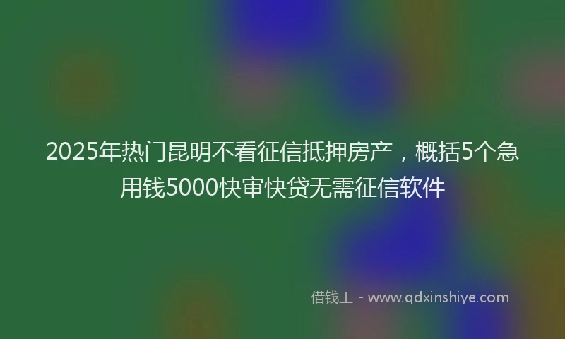 2025年热门昆明不看征信抵押房产，概括5个急用钱5000快审快贷无需征信软件