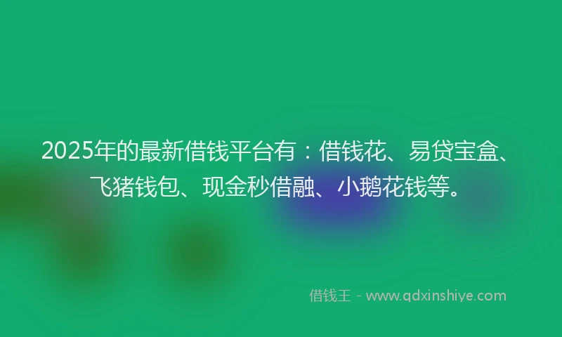2025年的最新借钱平台有：借钱花、易贷宝盒、飞猪钱包、现金秒借融、小鹅花钱等。