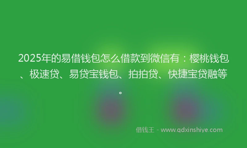 2025年的易借钱包怎么借款到微信有：樱桃钱包、极速贷、易贷宝钱包、拍拍贷、快捷宝贷融等。