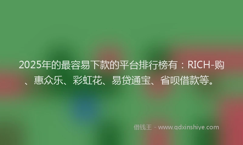 2025年的最容易下款的平台排行榜有：RICH-购、惠众乐、彩虹花、易贷通宝、省呗借款等。