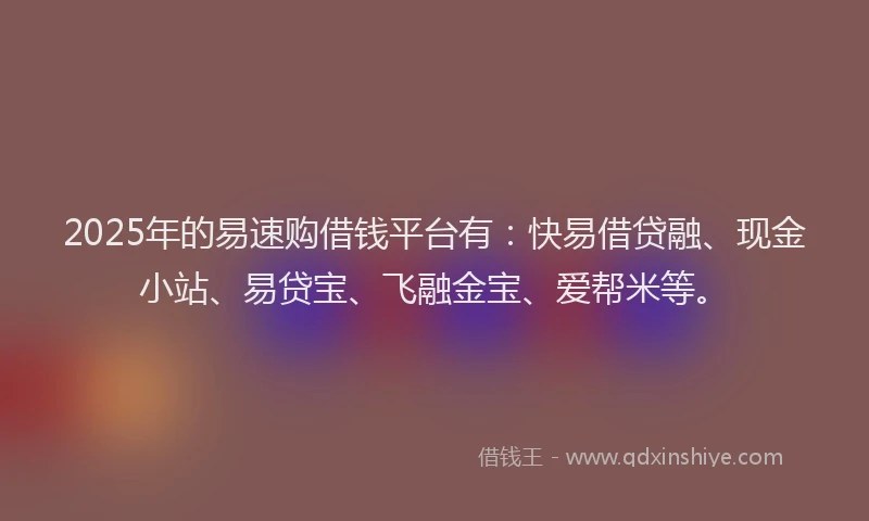 2025年的易速购借钱平台有：快易借贷融、现金小站、易贷宝、飞融金宝、爱帮米等。