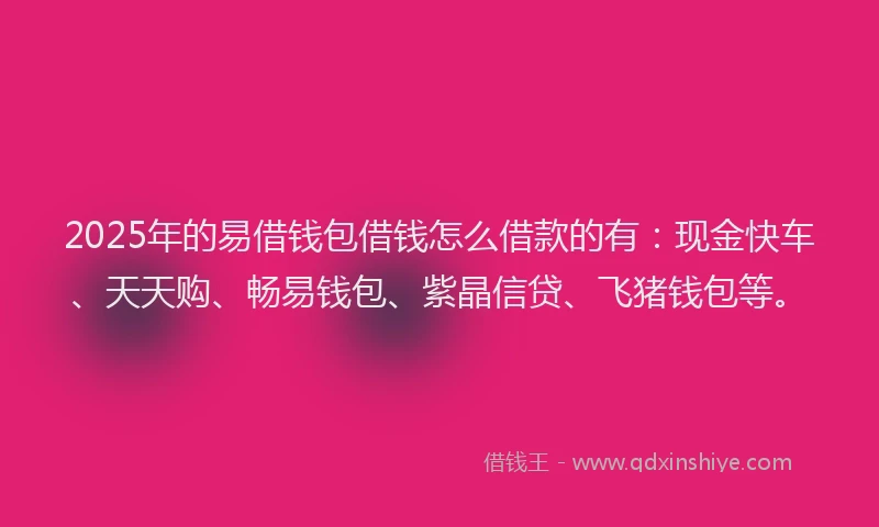 2025年的易借钱包借钱怎么借款的有：现金快车、天天购、畅易钱包、紫晶信贷、飞猪钱包等。
