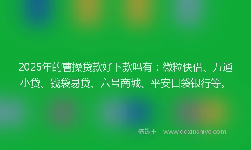 2025年的曹操贷款好下款吗有：微粒快借、万通小贷、钱袋易贷、六号商城、平安口袋银行等。