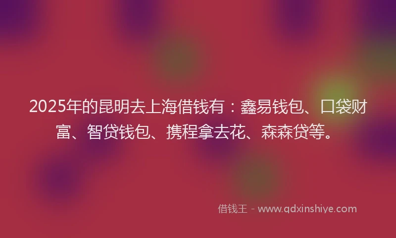 2025年的昆明去上海借钱有：鑫易钱包、口袋财富、智贷钱包、携程拿去花、森森贷等。