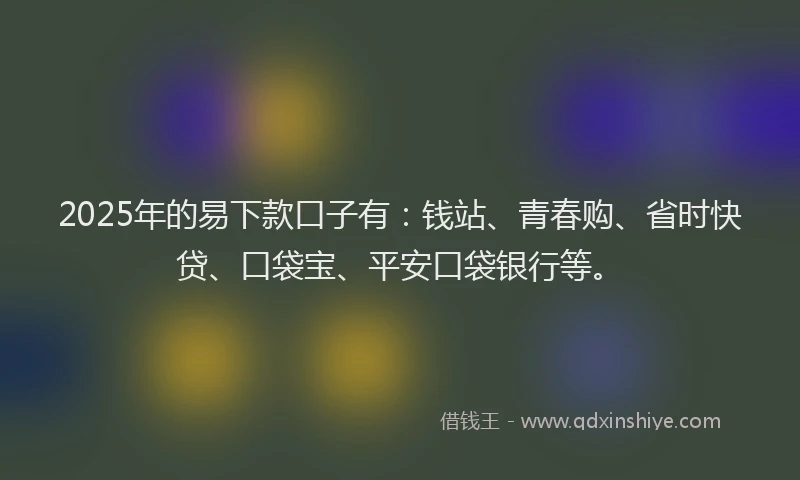 2025年的易下款口子有：钱站、青春购、省时快贷、口袋宝、平安口袋银行等。