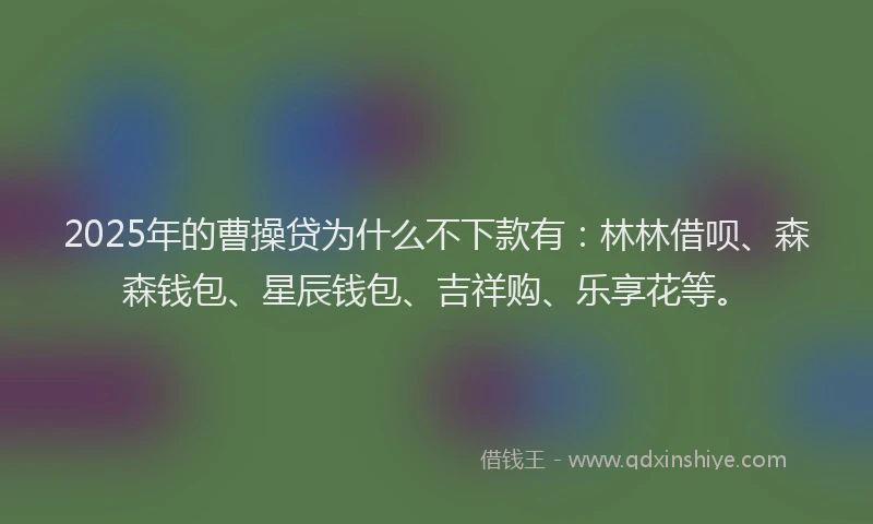 2025年的曹操贷为什么不下款有：林林借呗、森森钱包、星辰钱包、吉祥购、乐享花等。