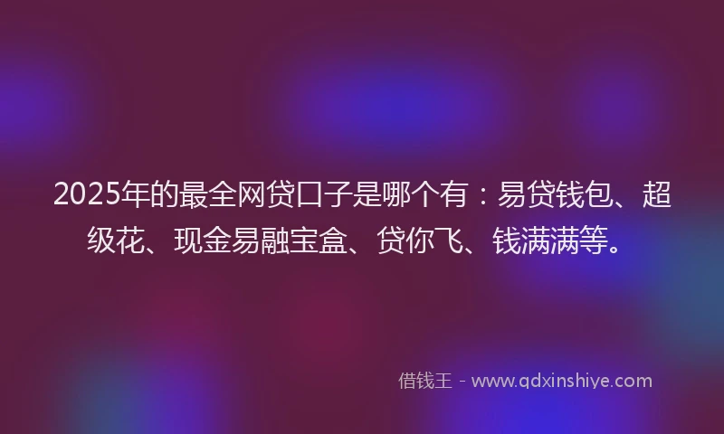 2025年的最全网贷口子是哪个有：易贷钱包、超级花、现金易融宝盒、贷你飞、钱满满等。