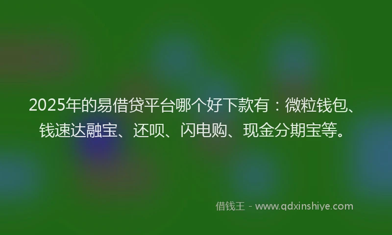 2025年的易借贷平台哪个好下款有：微粒钱包、钱速达融宝、还呗、闪电购、现金分期宝等。
