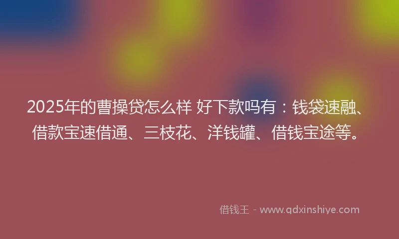 2025年的曹操贷怎么样 好下款吗有：钱袋速融、借款宝速借通、三枝花、洋钱罐、借钱宝途等。