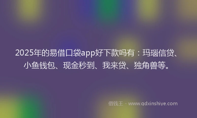 2025年的易借口袋app好下款吗有：玛瑙信贷、小鱼钱包、现金秒到、我来贷、独角兽等。