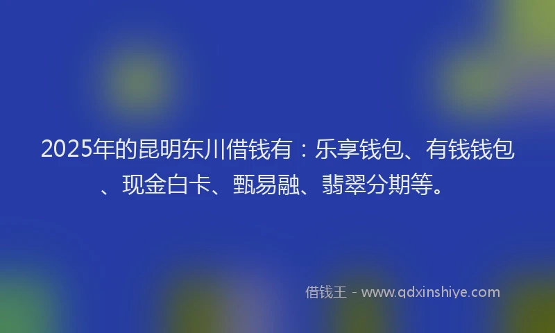 2025年的昆明东川借钱有：乐享钱包、有钱钱包、现金白卡、甄易融、翡翠分期等。