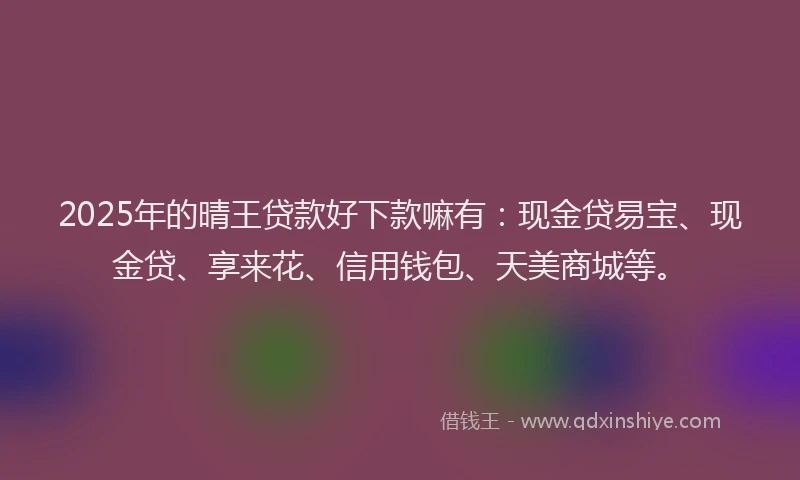 2025年的晴王贷款好下款嘛有：现金贷易宝、现金贷、享来花、信用钱包、天美商城等。