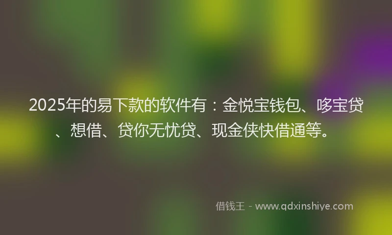 2025年的易下款的软件有：金悦宝钱包、哆宝贷、想借、贷你无忧贷、现金侠快借通等。