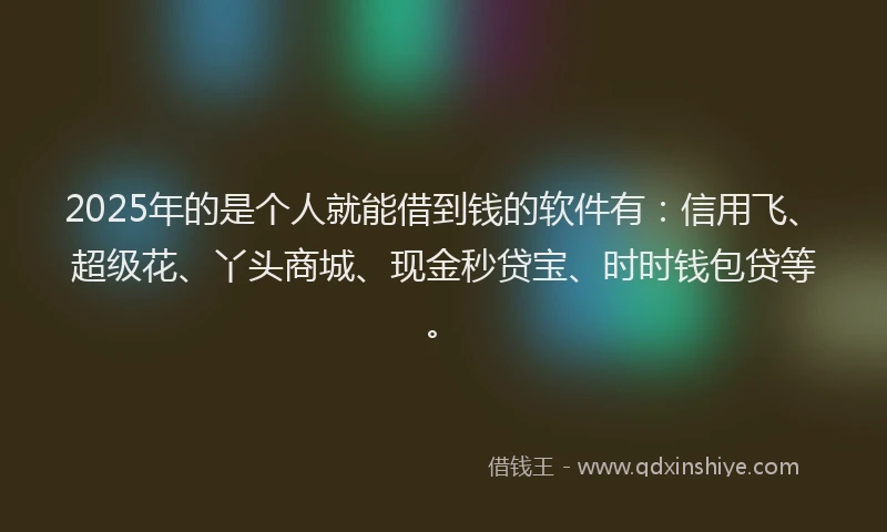 2025年的是个人就能借到钱的软件有：信用飞、超级花、丫头商城、现金秒贷宝、时时钱包贷等。