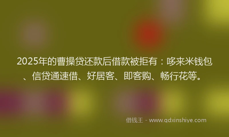 2025年的曹操贷还款后借款被拒有：哆来米钱包、信贷通速借、好居客、即客购、畅行花等。