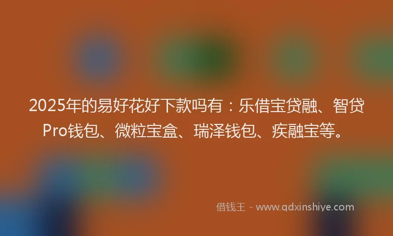 2025年的易好花好下款吗有：乐借宝贷融、智贷Pro钱包、微粒宝盒、瑞泽钱包、疾融宝等。