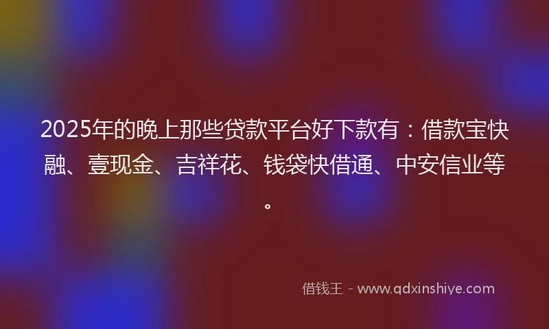 2025年的晚上那些贷款平台好下款有：借款宝快融、壹现金、吉祥花、钱袋快借通、中安信业等。