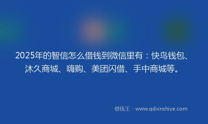 2025年的智信怎么借钱到微信里有：快鸟钱包、沐久商城、嗨购、美团闪借、手中商城等。