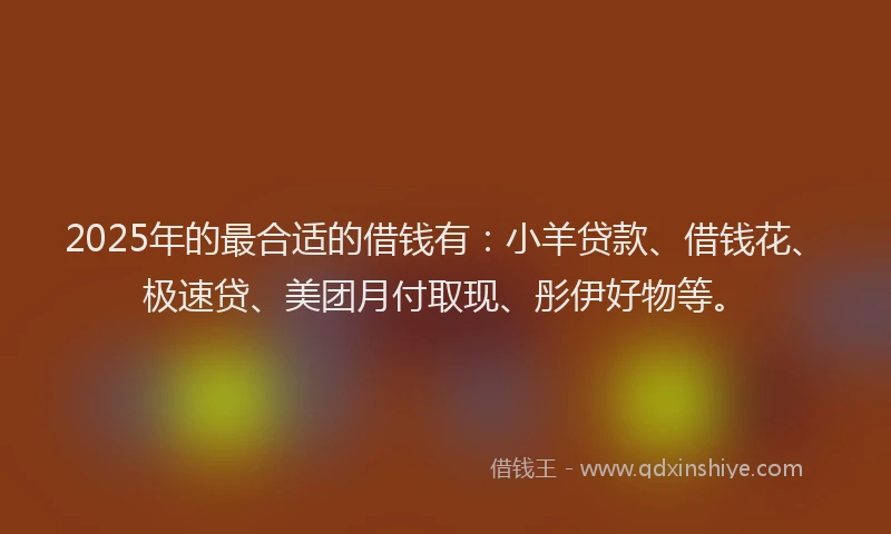 2025年的最合适的借钱有：小羊贷款、借钱花、极速贷、美团月付取现、彤伊好物等。