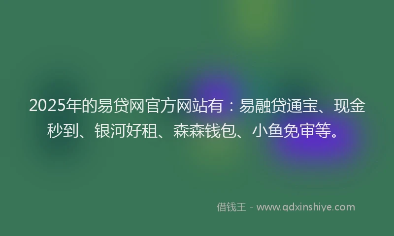 2025年的易贷网官方网站有：易融贷通宝、现金秒到、银河好租、森森钱包、小鱼免审等。