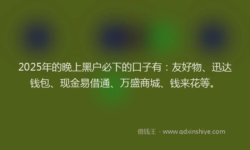 2025年的晚上黑户必下的口子有：友好物、迅达钱包、现金易借通、万盛商城、钱来花等。