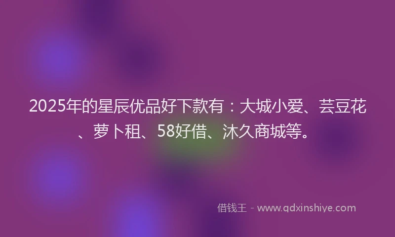 2025年的星辰优品好下款有：大城小爱、芸豆花、萝卜租、58好借、沐久商城等。