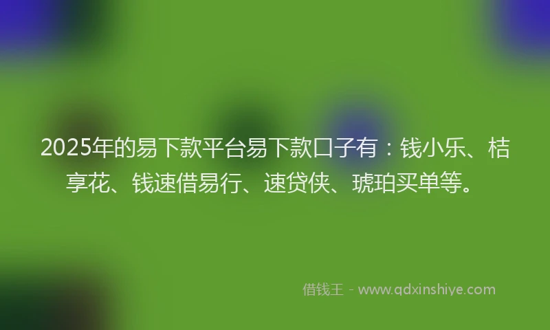 2025年的易下款平台易下款口子有：钱小乐、桔享花、钱速借易行、速贷侠、琥珀买单等。