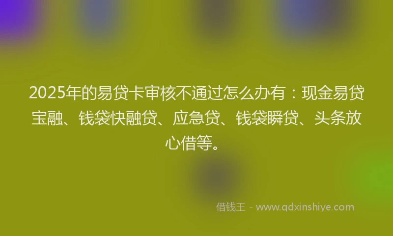 2025年的易贷卡审核不通过怎么办有：现金易贷宝融、钱袋快融贷、应急贷、钱袋瞬贷、头条放心借等。