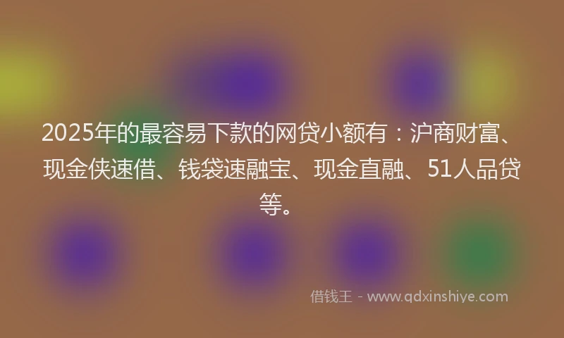 2025年的最容易下款的网贷小额有：沪商财富、现金侠速借、钱袋速融宝、现金直融、51人品贷等。