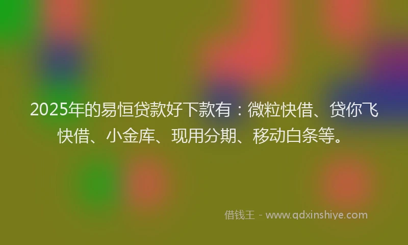 2025年的易恒贷款好下款有：微粒快借、贷你飞快借、小金库、现用分期、移动白条等。