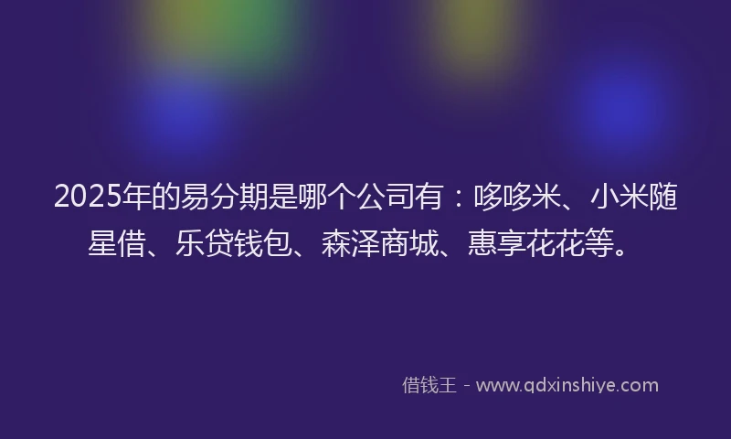 2025年的易分期是哪个公司有：哆哆米、小米随星借、乐贷钱包、森泽商城、惠享花花等。