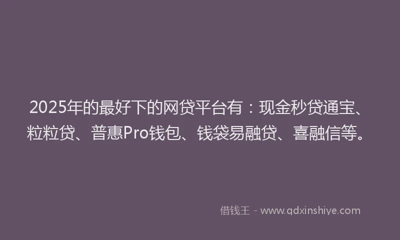 2025年的最好下的网贷平台有：现金秒贷通宝、粒粒贷、普惠Pro钱包、钱袋易融贷、喜融信等。