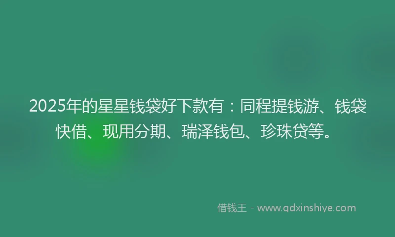 2025年的星星钱袋好下款有：同程提钱游、钱袋快借、现用分期、瑞泽钱包、珍珠贷等。