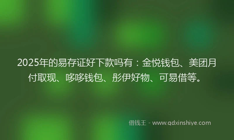 2025年的易存证好下款吗有：金悦钱包、美团月付取现、哆哆钱包、彤伊好物、可易借等。