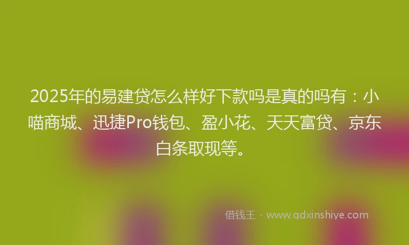 2025年的易建贷怎么样好下款吗是真的吗有：小喵商城、迅捷Pro钱包、盈小花、天天富贷、京东白条取现等。