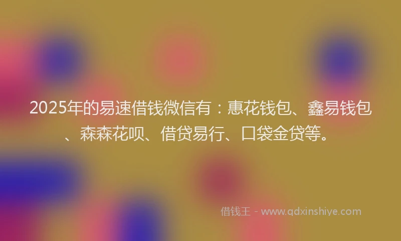 2025年的易速借钱微信有：惠花钱包、鑫易钱包、森森花呗、借贷易行、口袋金贷等。