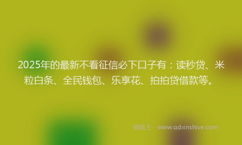 2025年的最新不看征信必下口子有：读秒贷、米粒白条、全民钱包、乐享花、拍拍贷借款等。